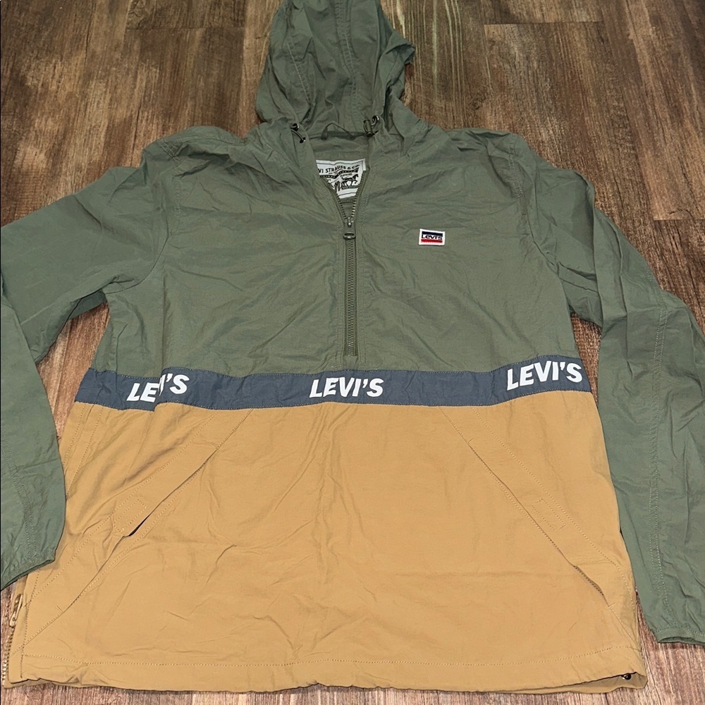 Levi’s Strauss Mens Windbreaker 1/4 Zip size M Green/Tan